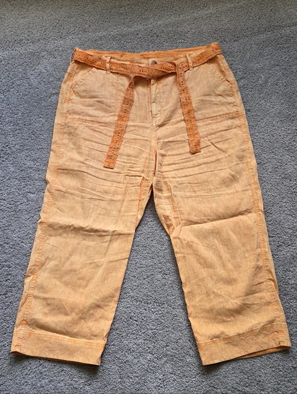 Soft Surroundings Womens Linen Blend Orange Capri Pants, Size 14 Coastal Grandma